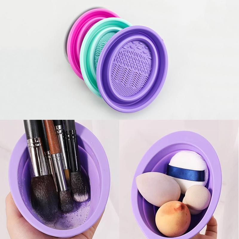 Beauty Makeup Eyeshadow - Zachte siliconen make-upborstelreiniger Opvouwbare poederdons Reinigingskom