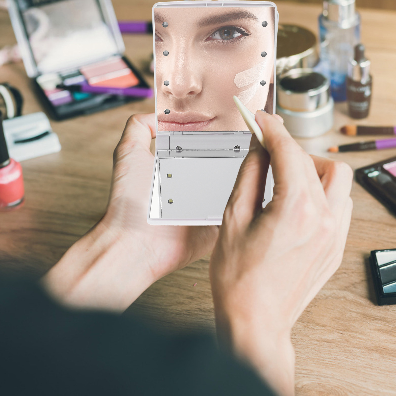 Beauty Makeup Definition - Opvouwbare LED-make-upspiegel Oplaadbare draagbare schoonheidsspiegel Hoge