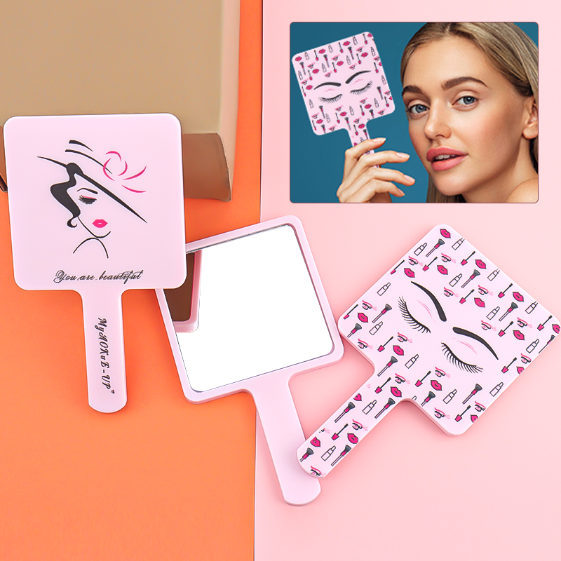 Beauty Makeup Definition - Roze wimperverlenging Handheld make-upspiegel Vierkante make-upspiegel