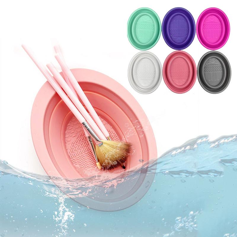 Beauty Makeup Eyeshadow - Zachte siliconen make-upborstelreiniger Opvouwbare poederdons Reinigingskom